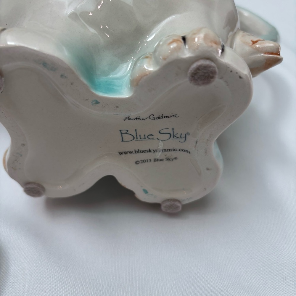 Blue Sky Clayworks Elephant Ceramic Teapot by Heather Goldminc Cream Blue - Picture 6 of 9
